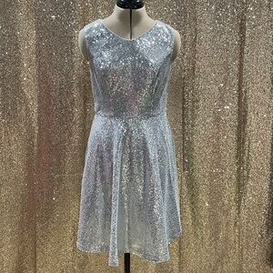 Silver Sequin Midi Dress